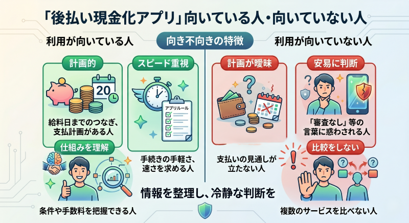 後払い現金化アプリが向いている人・向いていない人