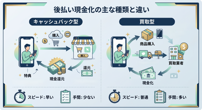 後払い現金化アプリの種類と違い