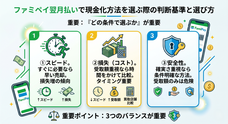 ファミペイ翌月払い現金化の方法を選ぶ判断基準と選び方