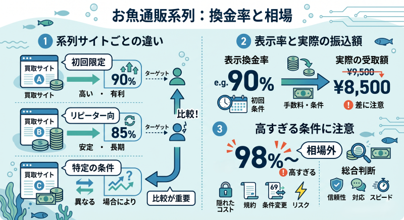 お魚通販ドットコムの換金率と相場
