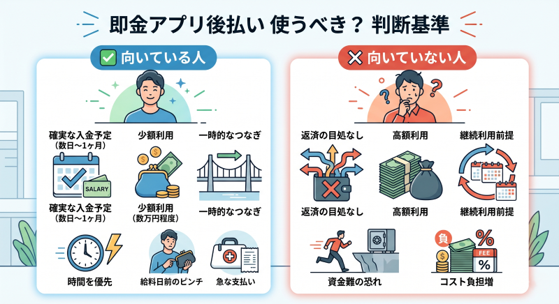 即金アプリ後払い現金化に向いている人・向いていない人
